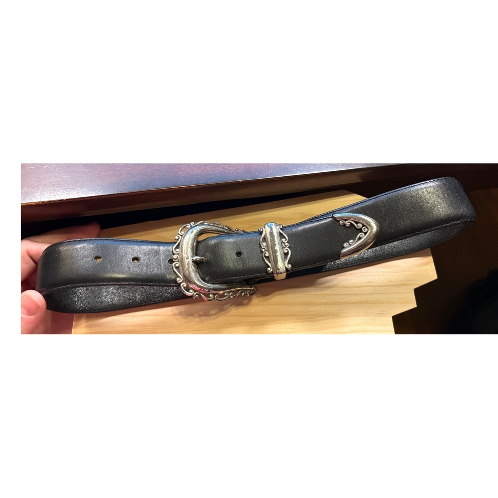 Brighton Leather Belt Women Small Black Good Western Filigree Silver Hardware